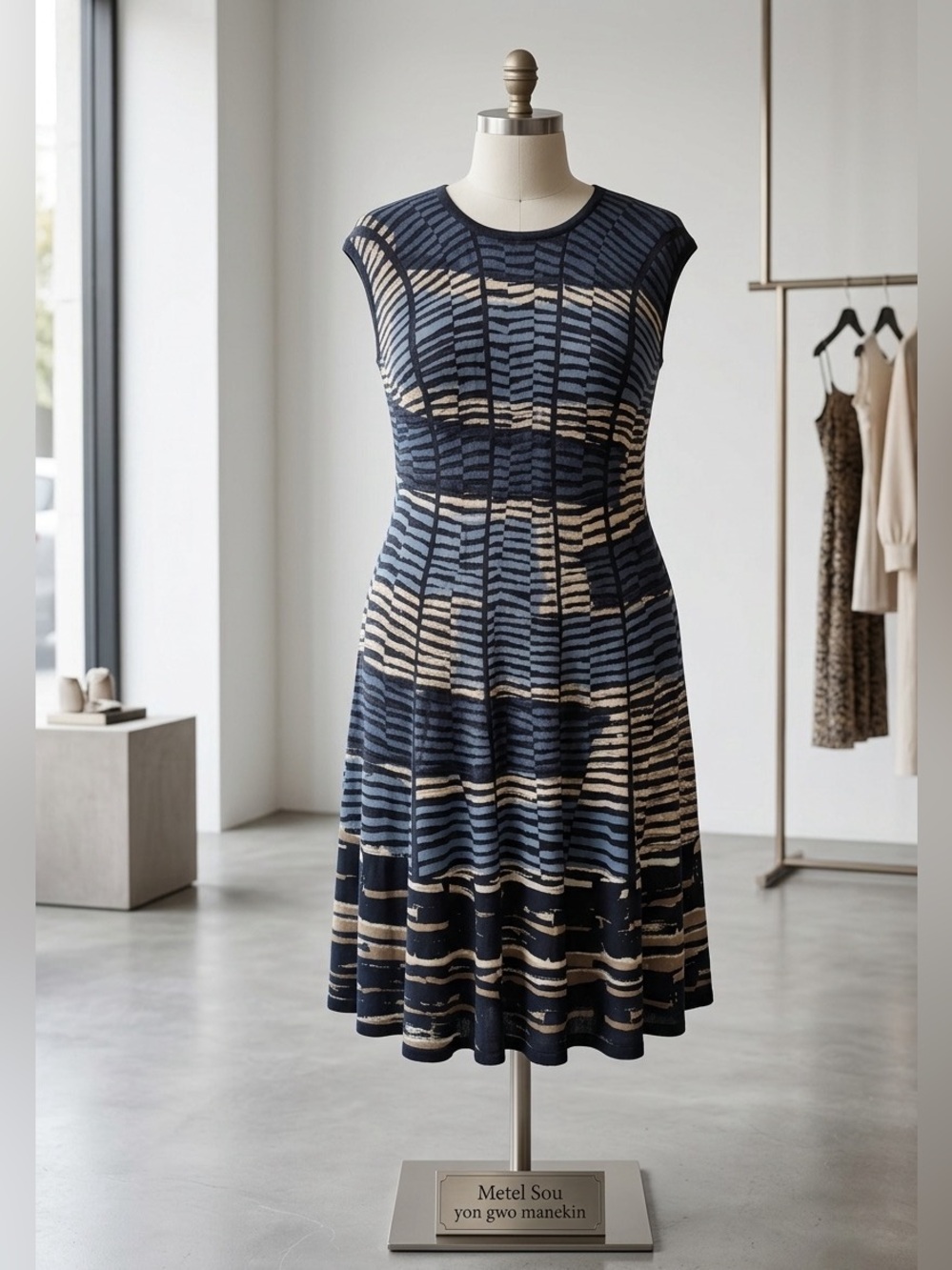 NIC+ZOE Blue & Beige Abstract Pattern Knit Dress - Size XXL